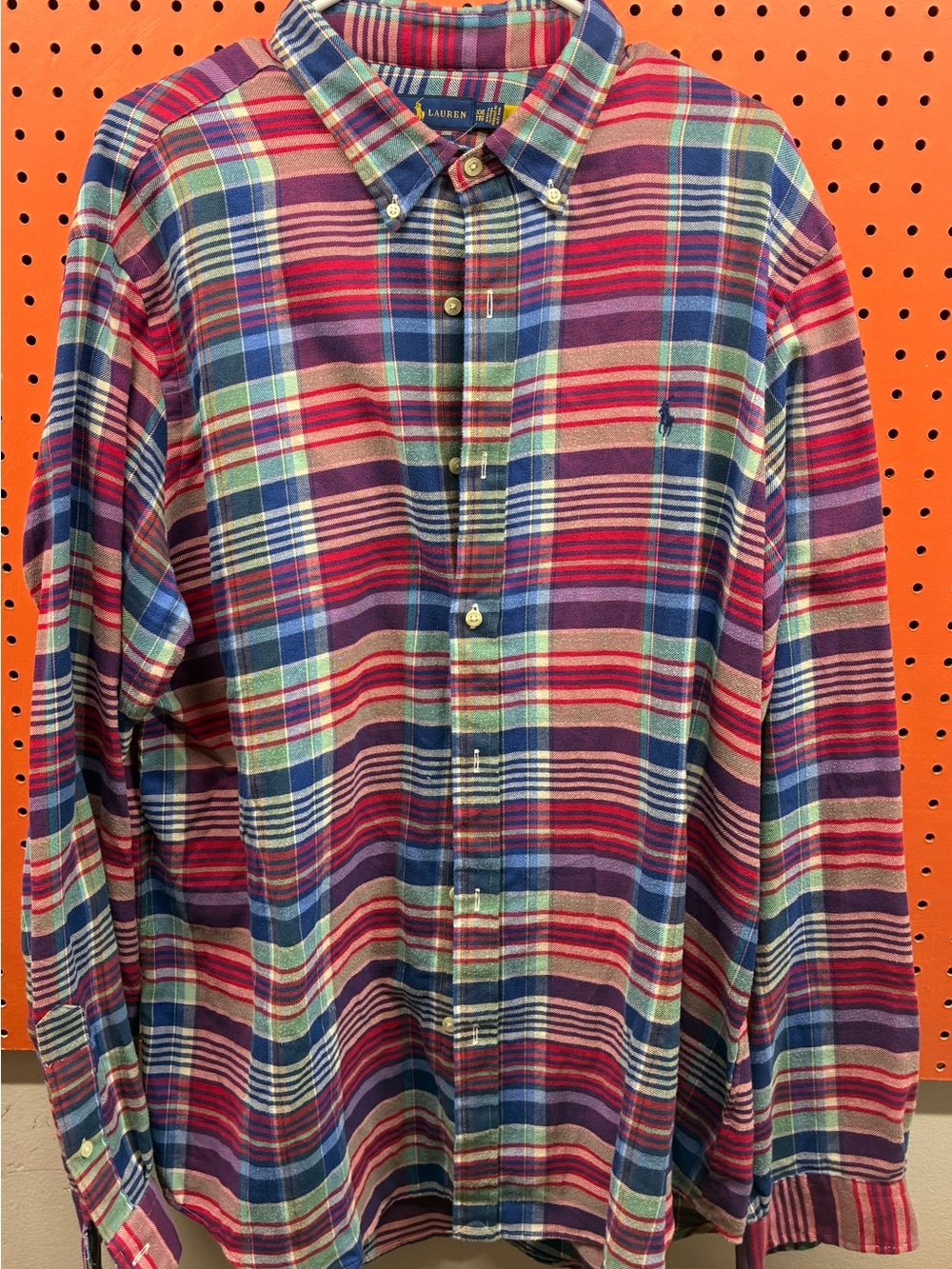 Ralph Lauren Flannel Multicolor Plaid Button-Down Shirt - Red, Blue, Green 2XL